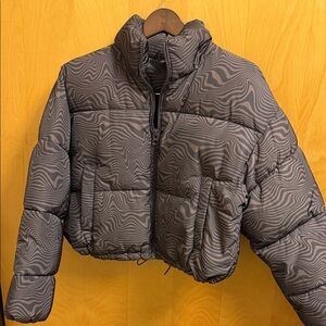 Divided Black and Gray Patterned Bomber Jacket